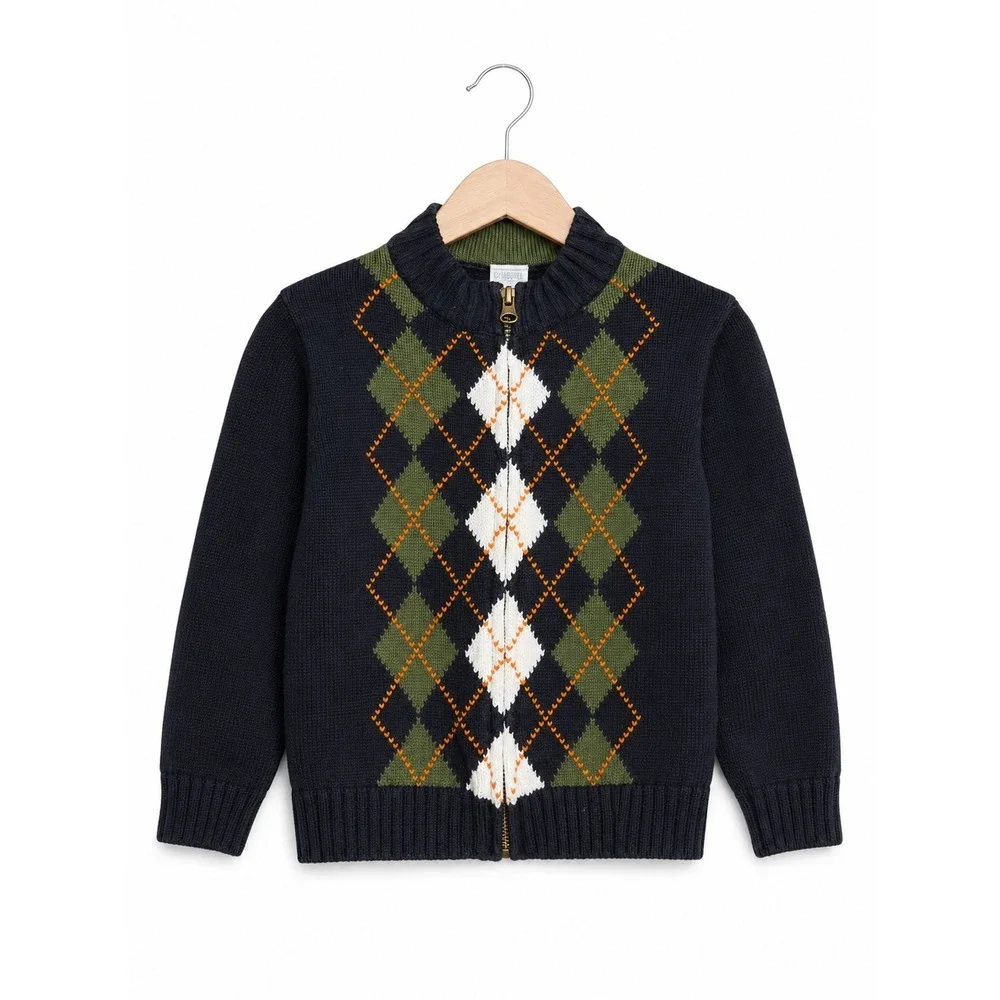 Gymboree Canine Academy Argyle Zip Front Cardigan Sweater Boys 2T Cotton